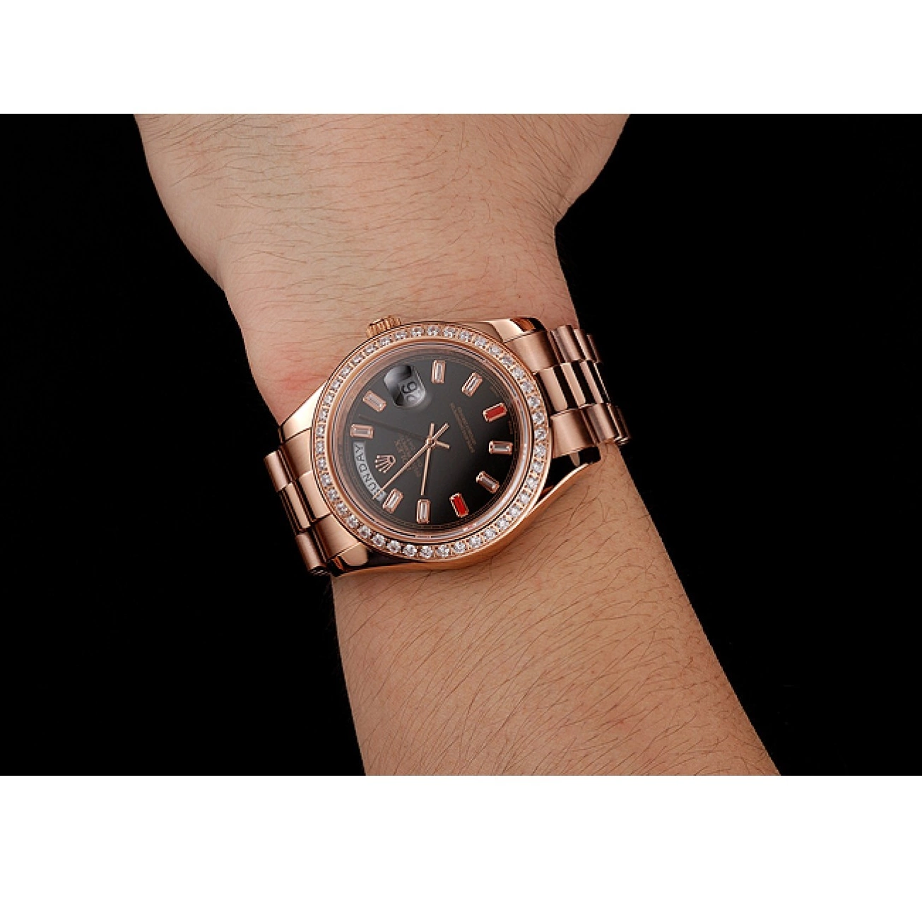 Good copy rolex watches Black Day-Date Gold Rubies 1454102 Swiss Diamonds Bracelet And Dial Rolex Rose 0824